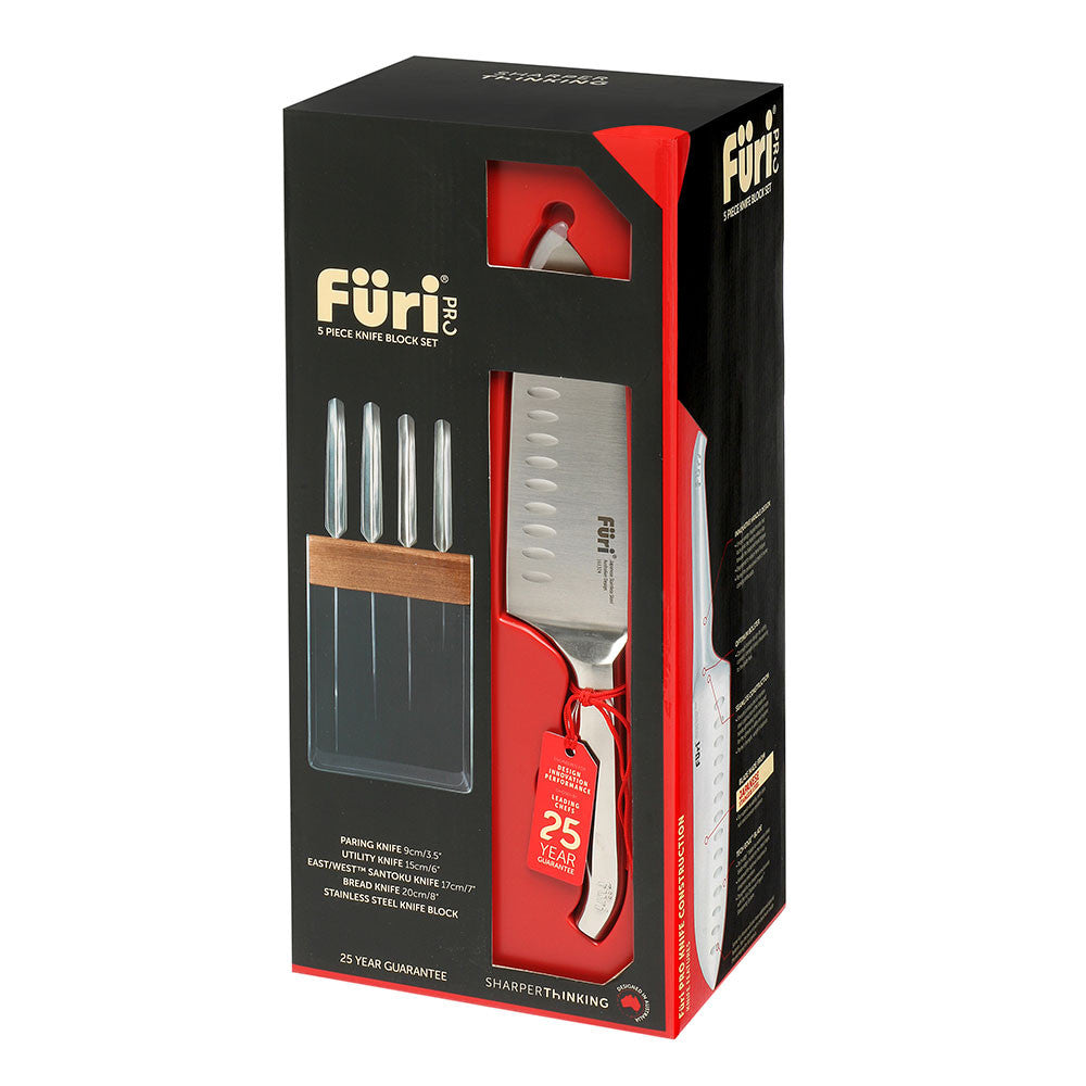 Furi Pro Stainless Steel Knife Block Set 5 Piece | Minimax
