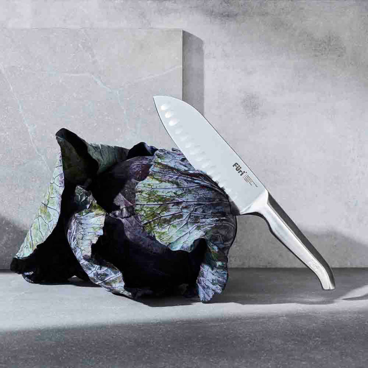 Furi Pro 5-piece knife block set with stainless steel knives and natural wood storage block