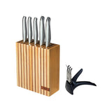 Furi Pro 7 piece knife block set, wooden knife block with stainless steel knives and sharpener included