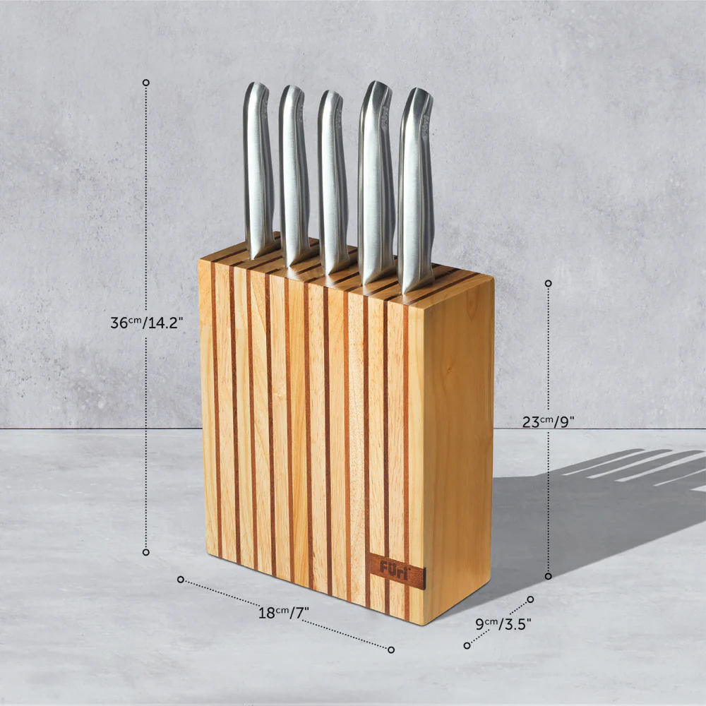 Furi Pro 7 piece knife block set, wooden knife block with stainless steel knives and sharpener included