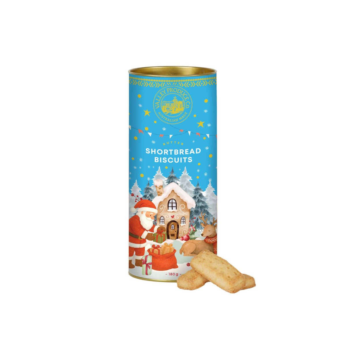 Valley Produce Co. Snowy Santa Reindeer Shortbread Tube 180g