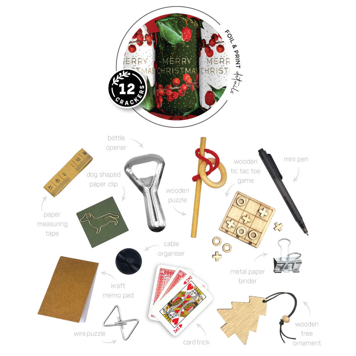 Mistletoe & Merry Holly Berry Cracker 30cm (Set of 12) | Minimax