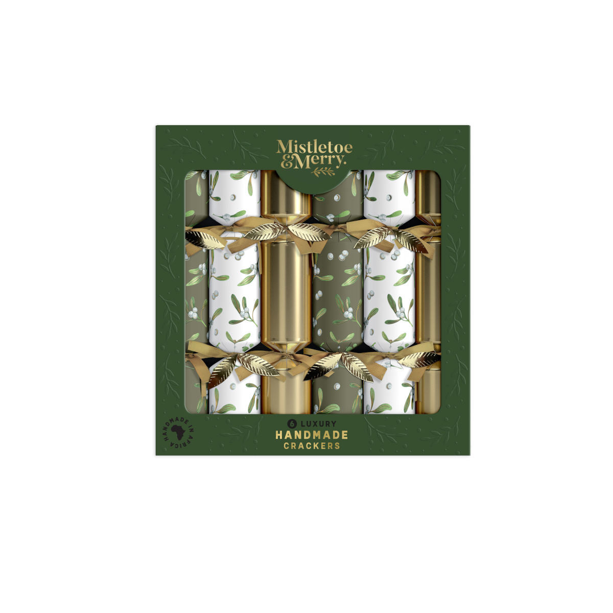 Mistletoe & Merry Luxury Handmade Crackers Gold/Green 35cm (Set of 6) | Minimax