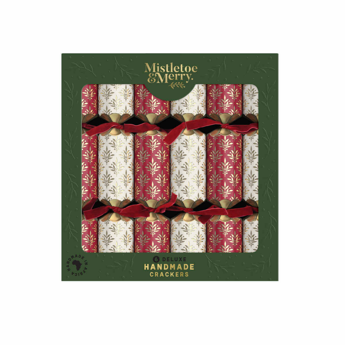 Mistletoe & Merry Deluxe Foiled Pattern Cracker Red/Cream 35cm (Set of 6) | Minimax