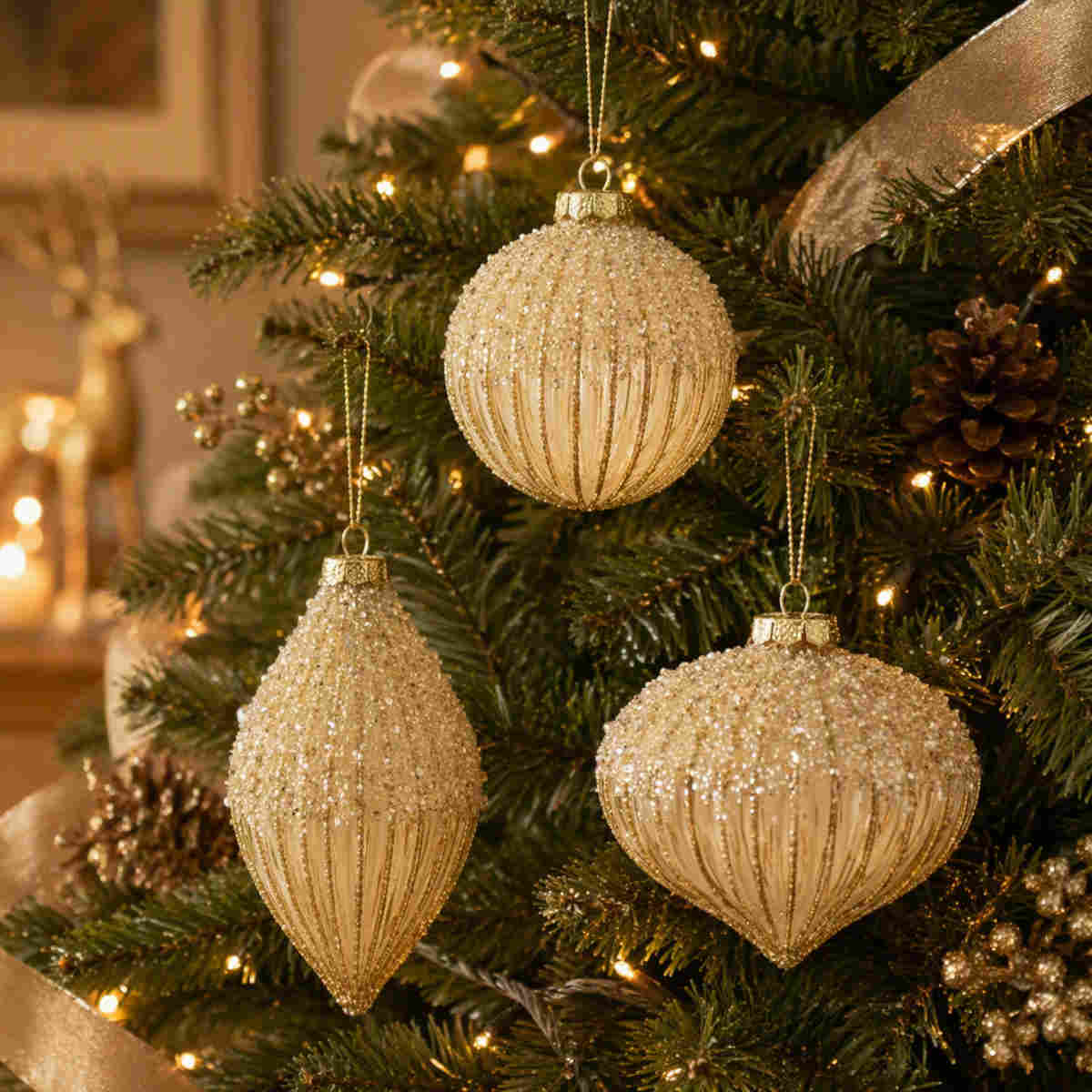 Gala Beaded Bauble Glass Gold 3 Assorted 10cm (Price per item) | Minimax