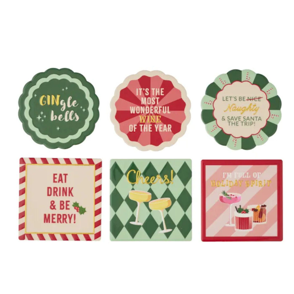 Gala Xmas Cocktail Ceramic Coaster Assorted 10cm (price per item)