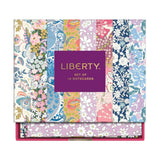 Galison Liberty Notecard Set Pack of 16, top view of boxed notecard set with floral designs and matching envelopes