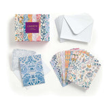Galison Liberty Notecard Set Pack of 16, top view of boxed notecard set with floral designs and matching envelopes