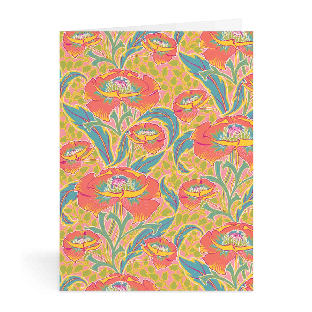 Galison Liberty Notecard Set Pack of 16, top view of boxed notecard set with floral designs and matching envelopes