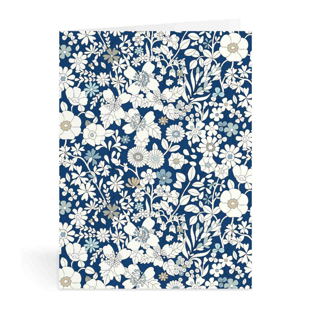 Galison Liberty Notecard Set Pack of 16, top view of boxed notecard set with floral designs and matching envelopes