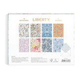 Galison Liberty Notecard Set Pack of 16, top view of boxed notecard set with floral designs and matching envelopes
