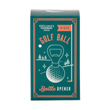 Front packaging of the Gentlemen's Hardware Golf Ball Bottle Opener, featuring a vintage-inspired golf-themed design and gift-ready presentation.