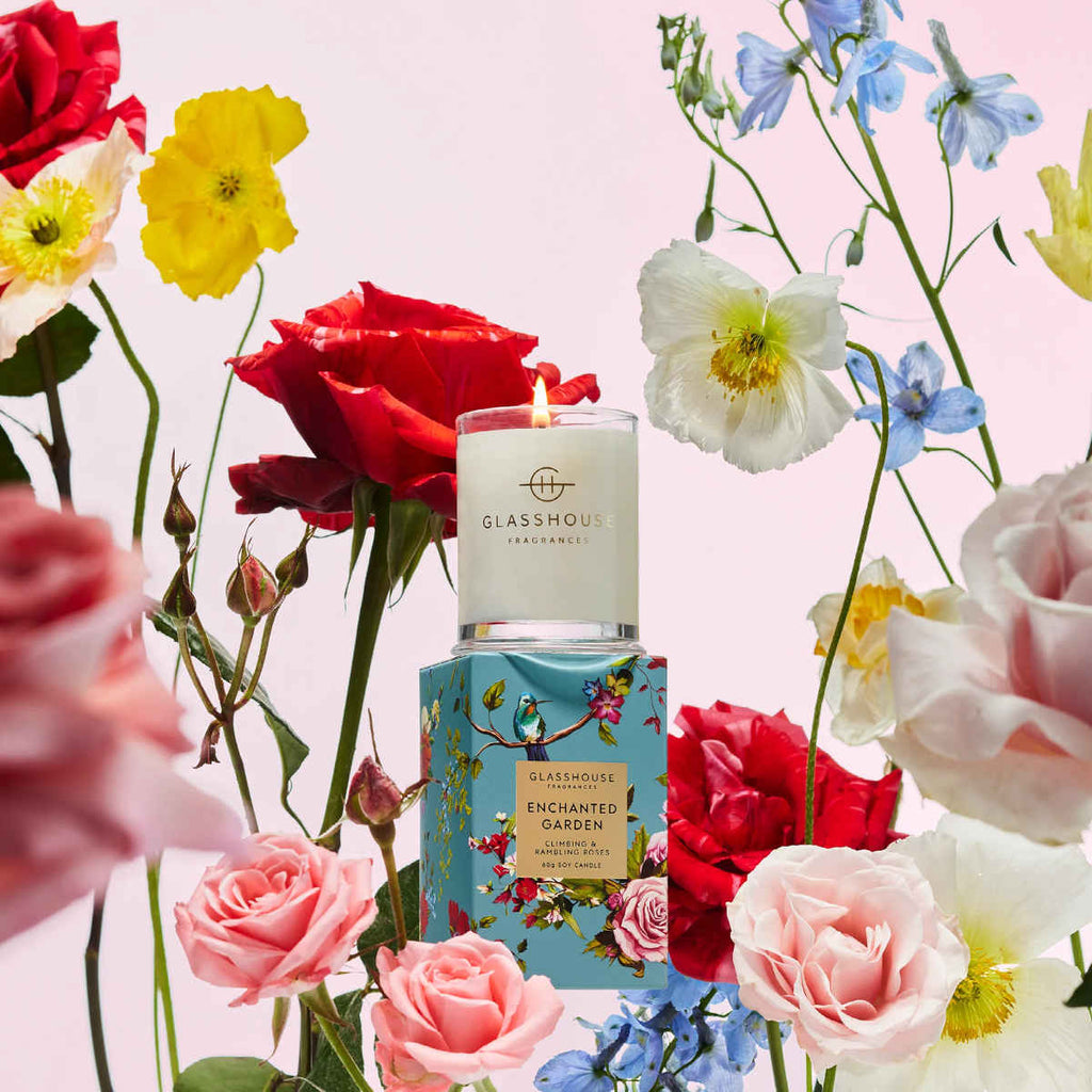Glasshouse Fragrances Enchanted Garden Climbing & Rambling Roses Soy Candle 60g | Minimax