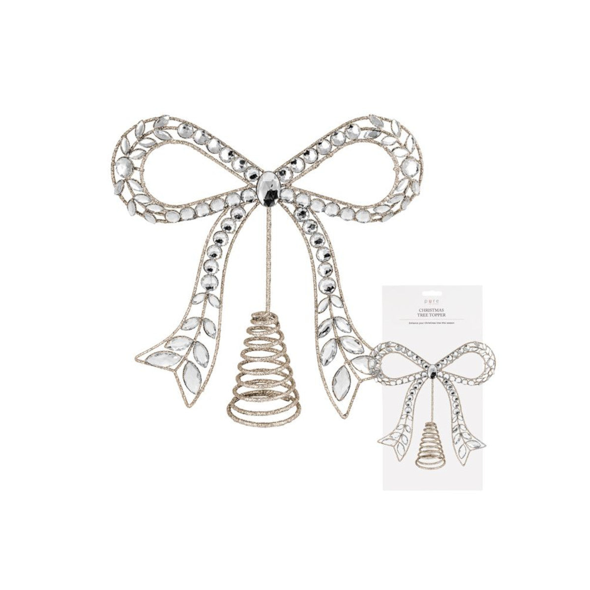 Swing Gift Glitter Bow Tree Topper Champagne – jeweled bow with sparkling finish