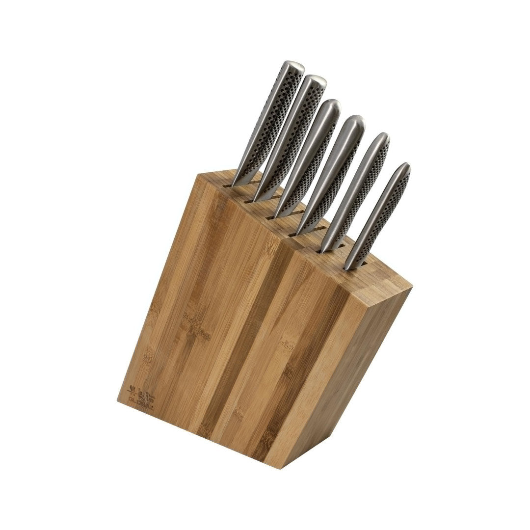 Global Kyoto 7 piece knife block set, bamboo knife block with stainless steel Japanese kitchen knives