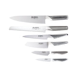 Global Kyoto 7 piece knife set, stainless steel Japanese knives including chef, bread, utility and paring knives