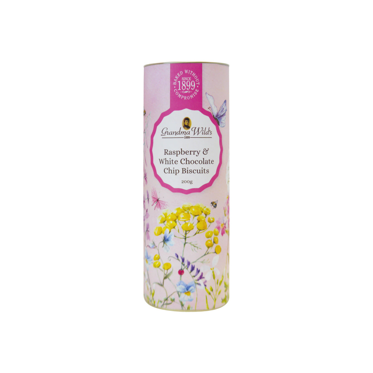 Grandma Wild's Wildflower Raspberry & White Chocolate Chip Biscuits Tube Pink 200g