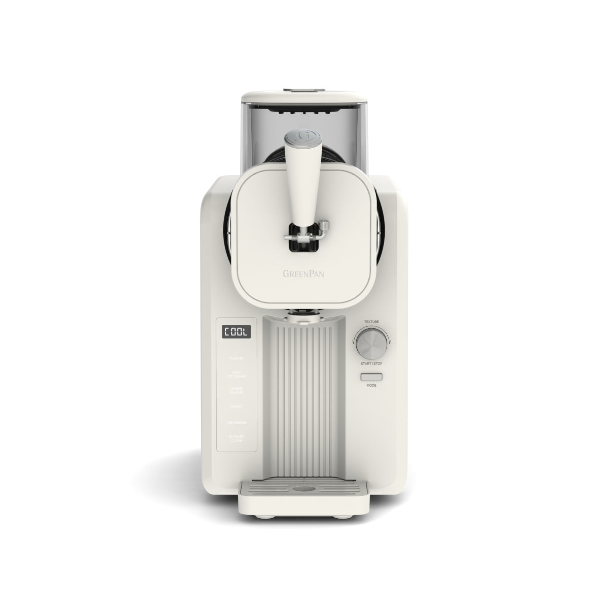 GreenPan Frost Ice-Cream & Slushie Maker Cream – front view with closed lid and control panel, plain background