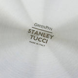GreenPan Stanley Tucci Stainless Steel Frypan Set 20cm & 26cm with gold handles stacked together on white background