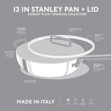 GreenPan Stanley Tucci Stainless Steel Stanley Pan 33cm (6.2L) with glass lid and gold handles on white background