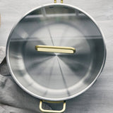 GreenPan Stanley Tucci Stainless Steel Stanley Pan 33cm (6.2L) with glass lid and gold handles on white background