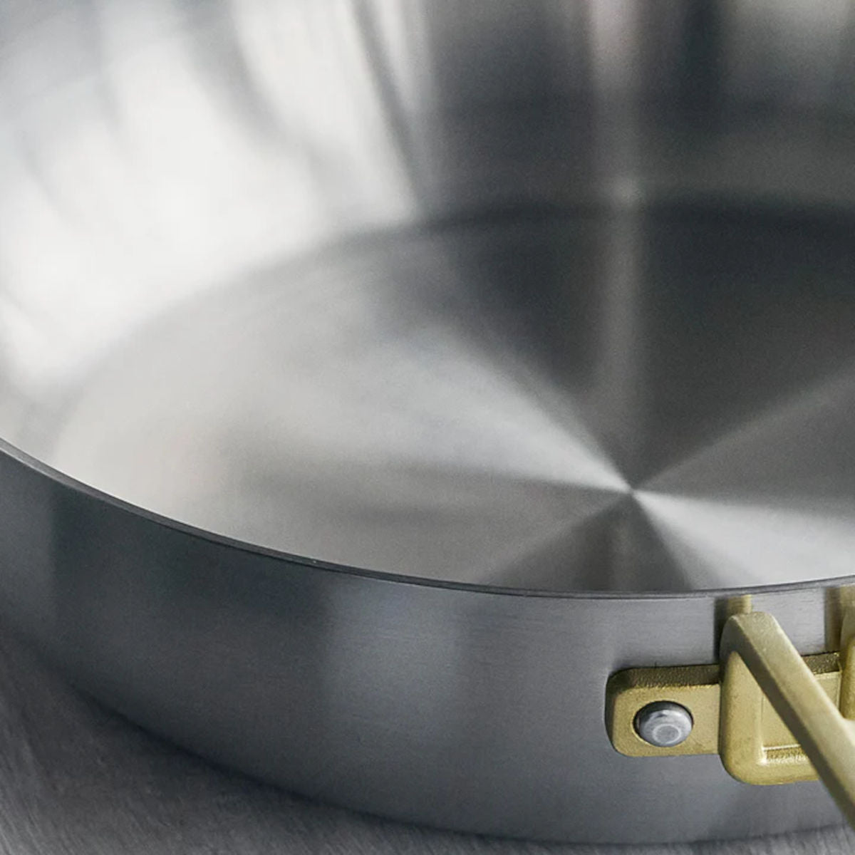 GreenPan Stanley Tucci Stainless Steel Stanley Pan 33cm (6.2L) with glass lid and gold handles on white background