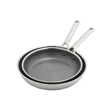 Greenpan Apex Frypan Set 24cm & 28cm, angled view of two frypans with nonstick interior and ergonomic handles