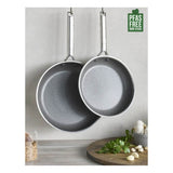 Greenpan Apex Frypan Set 24cm & 28cm, angled view of two frypans with nonstick interior and ergonomic handles