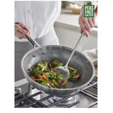 Greenpan Apex Wok 28cm, angled view of deep wok with nonstick interior and long handle