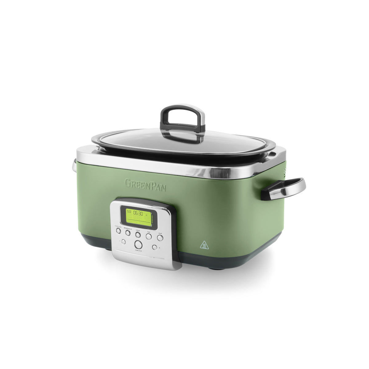 GreenPan Elite slow cooker 6L in Sage with glass lid and digital control panel