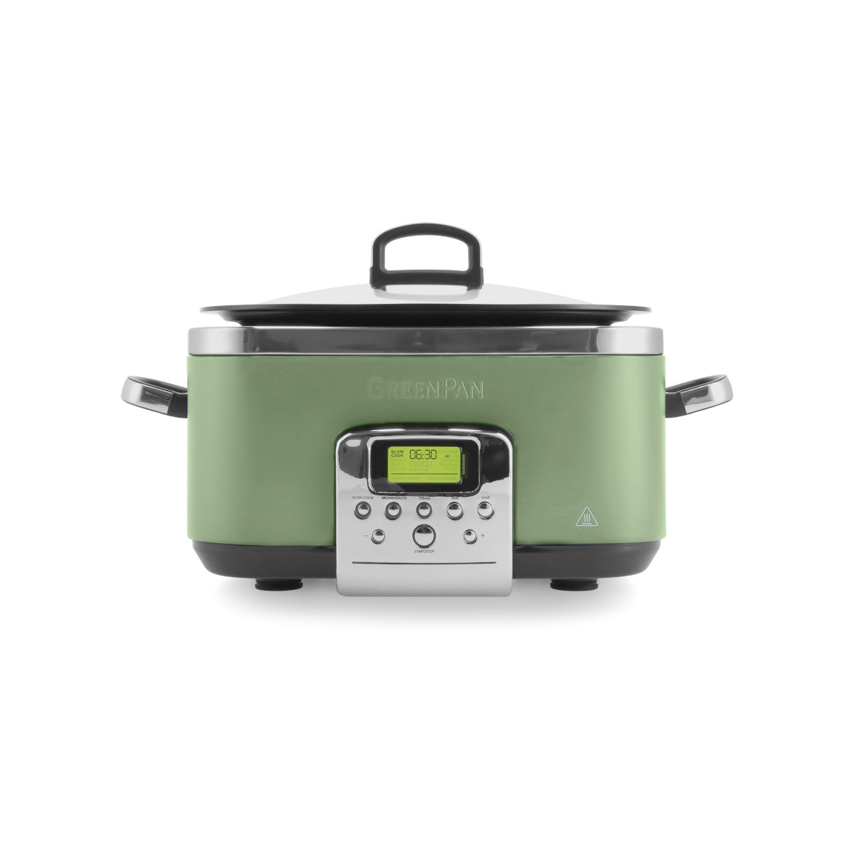 GreenPan Elite slow cooker 6L in Sage with glass lid and digital control panel
