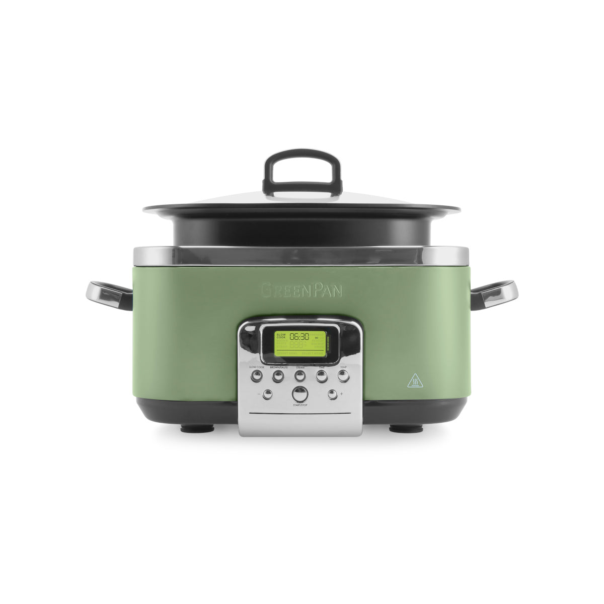 GreenPan Elite slow cooker 6L in Sage with glass lid and digital control panel