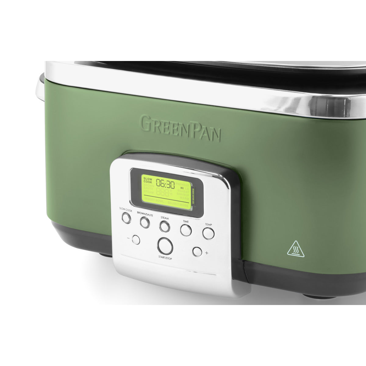 GreenPan Elite slow cooker 6L in Sage with glass lid and digital control panel
