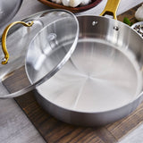 GreenPan Padova Stainless Steel Sauté Pan 24cm – top view with lid resting to the side