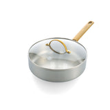 GreenPan Padova Stainless Steel Sauté Pan 24cm – with lid on, side angle