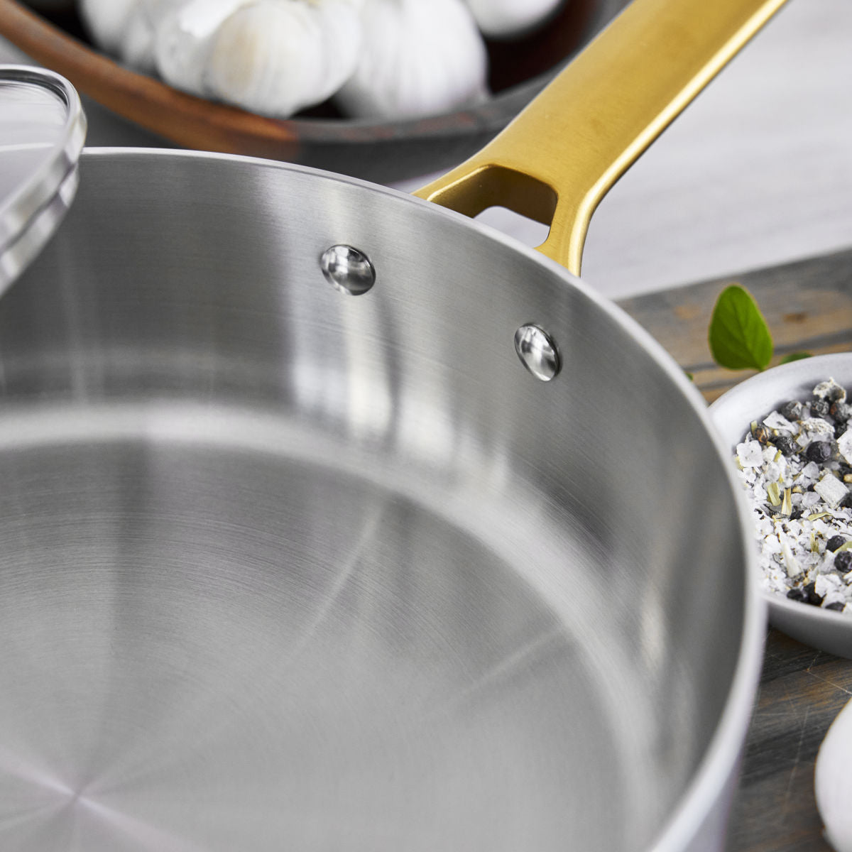 GreenPan Padova Stainless Steel Sauté Pan 24cm – close-up of brushed stainless steel interior