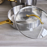 GreenPan Padova Stainless Steel Sauté Pan 24cm – open lid view on countertop