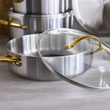 GreenPan Padova Stainless Steel Sauté Pan 24cm – next to other stacked cookware