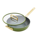 GreenPan Stanley Tucci Pan Junior Green – product shot with glass lid included