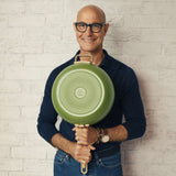 GreenPan Stanley Tucci Pan Junior Green – Stanley Tucci holding pan bottom facing forward