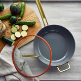 GreenPan Stanley Tucci Pan Junior Orange – overhead shot with lid off and sliced zucchini