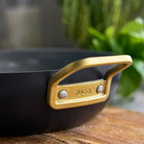 GreenPan Stanley Tucci Pan Junior Oxford Blue – close-up gold side handle detail