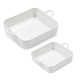 Pillivuyt Toulouse Lasagne Set - top view of two white ceramic baking dishes with handles