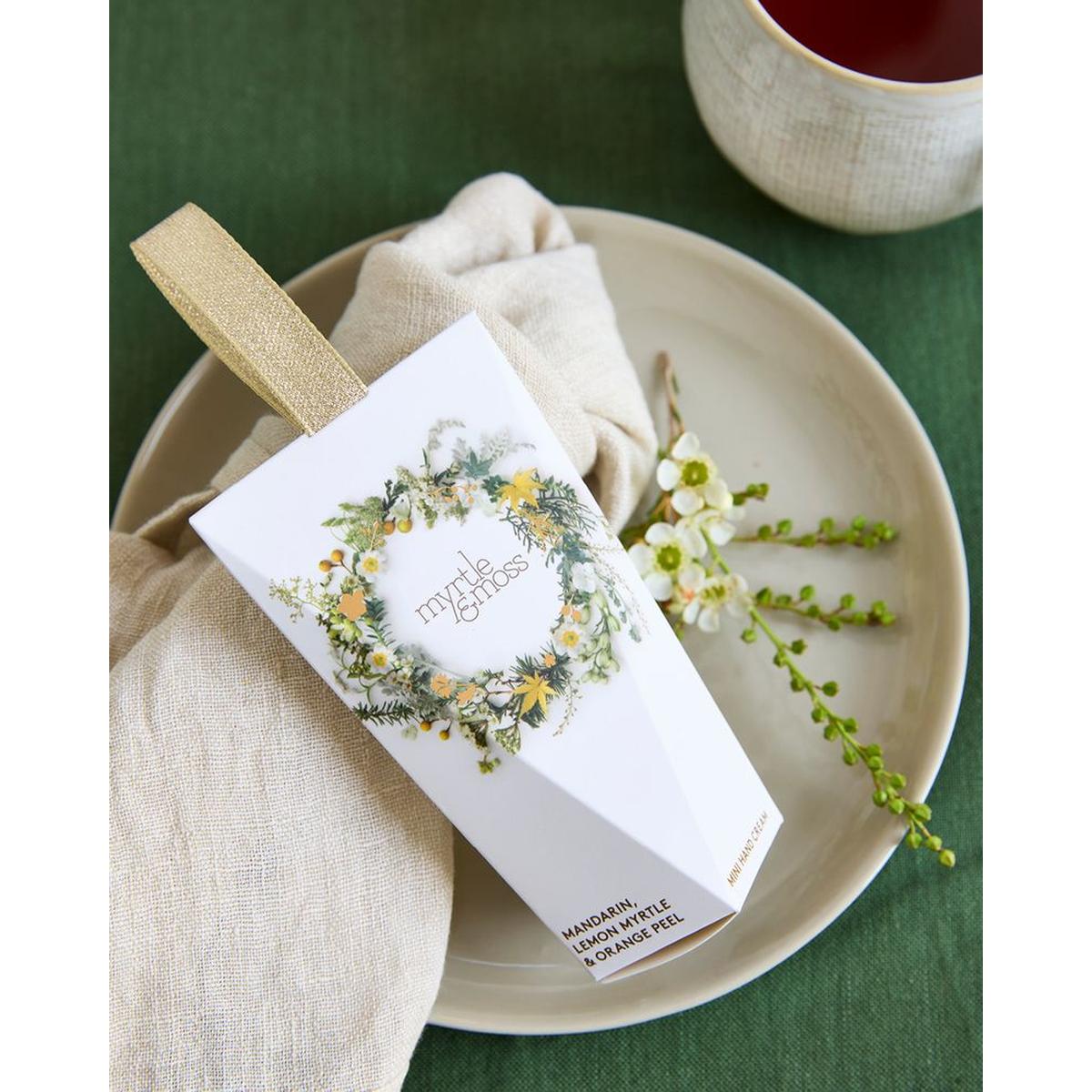 Myrtle and Moss Citrus Handcream Ornament – festive mini hand cream gift in mandarin, lemon myrtle and orange peel scent with hang tag.