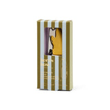 Retail packaging for the Here’s How The Maple Wine Bottle Opener, presented in a striped gift box with a clear display window showcasing the gold fish-shaped multi-function wine tool.