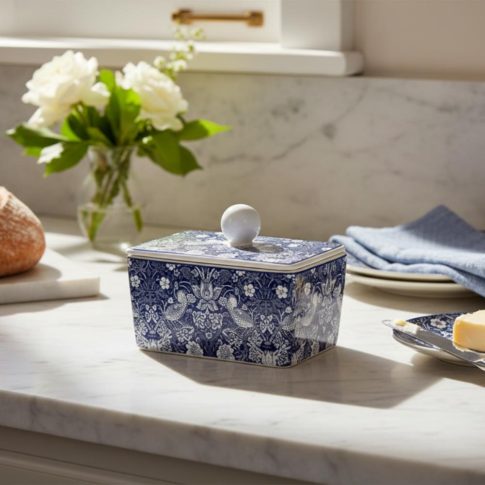 Heritage William Morris Strawberry Thief Butter Dish Blue | Minimax