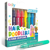 Ooly Hair Doodlers Pack of 6 featuring colourful temporary hair marker pens in clear tray