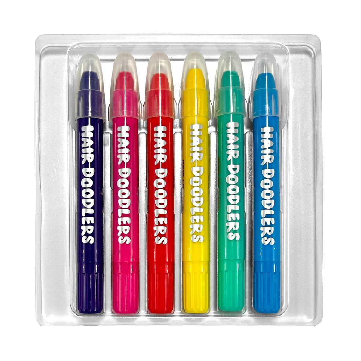 Ooly Hair Doodlers Pack of 6 featuring colourful temporary hair marker pens in clear tray