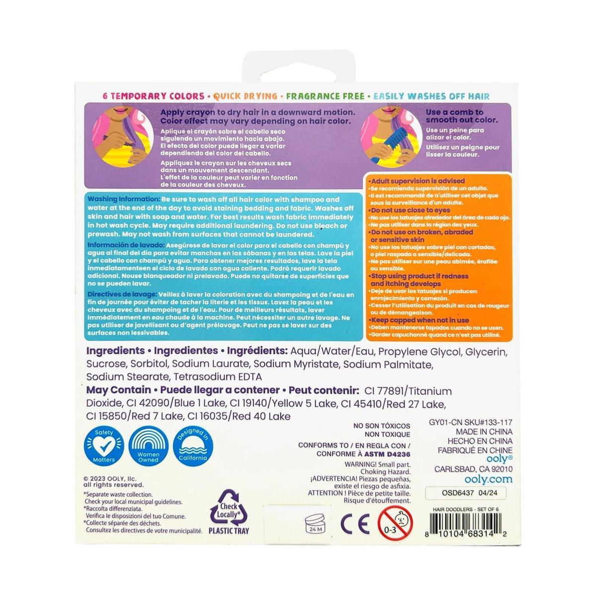 Ooly Hair Doodlers Pack of 6 featuring colourful temporary hair marker pens in clear tray