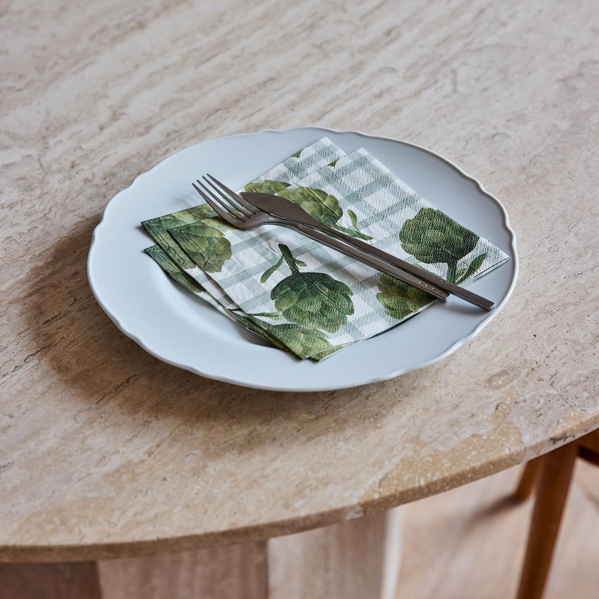 Madras Link Artichoke Paper Napkin Set of 20 Piece | Minimax - on a table set with plate and utensils